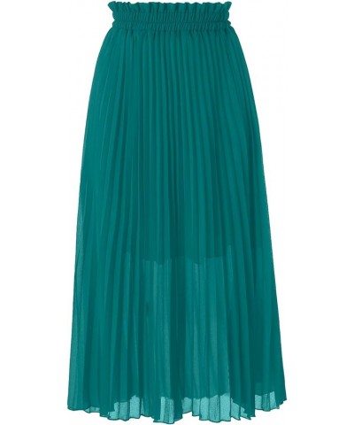 Women's Pleated A-Line High Waist Swing Flare Midi Skirt Teal $16.66 Skirts