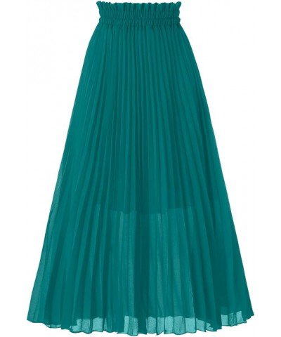 Women's Pleated A-Line High Waist Swing Flare Midi Skirt Teal $16.66 Skirts