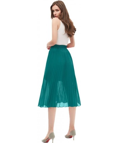 Women's Pleated A-Line High Waist Swing Flare Midi Skirt Teal $16.66 Skirts