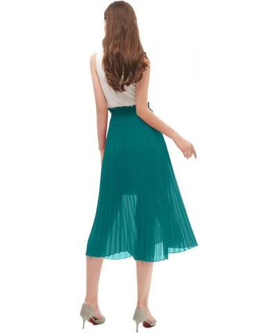 Women's Pleated A-Line High Waist Swing Flare Midi Skirt Teal $16.66 Skirts