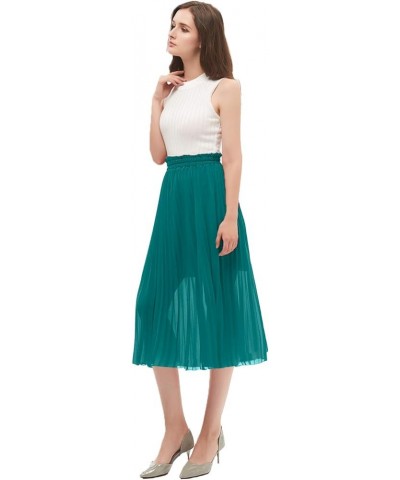 Women's Pleated A-Line High Waist Swing Flare Midi Skirt Teal $16.66 Skirts