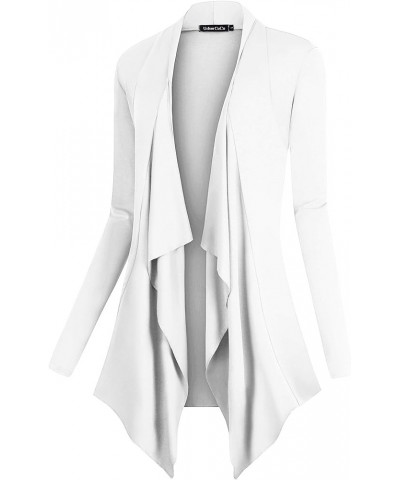 Women's Drape Front Open Cardigan Long Sleeve Irregular Hem White $14.81 Sweaters