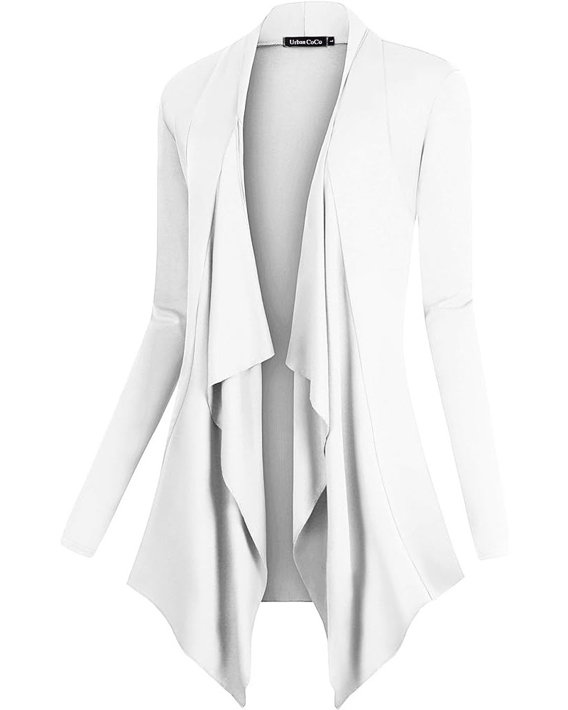 Women's Drape Front Open Cardigan Long Sleeve Irregular Hem White $14.81 Sweaters