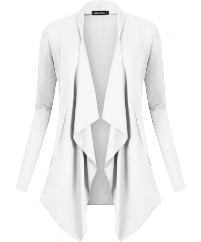 Women's Drape Front Open Cardigan Long Sleeve Irregular Hem White $14.81 Sweaters