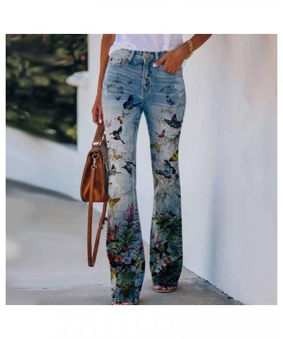 Plus Size Jeans for Women Butterfly Print Straight Wide Leg Trendy Flare Pants Lightweight Comfort Lounge Jeans with Pocket Z...