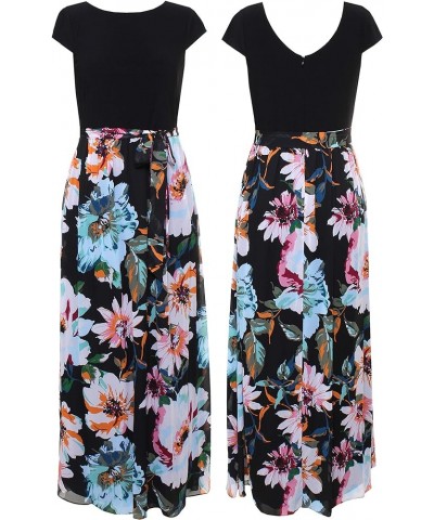 Women's Plus Size Floral Maxi Dress-Closeout Black Multi Cap $39.22 Dresses