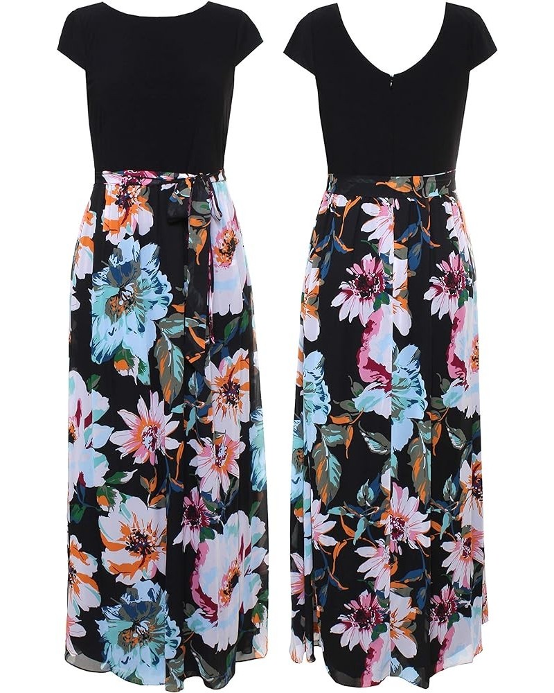 Women's Plus Size Floral Maxi Dress-Closeout Black Multi Cap $39.22 Dresses