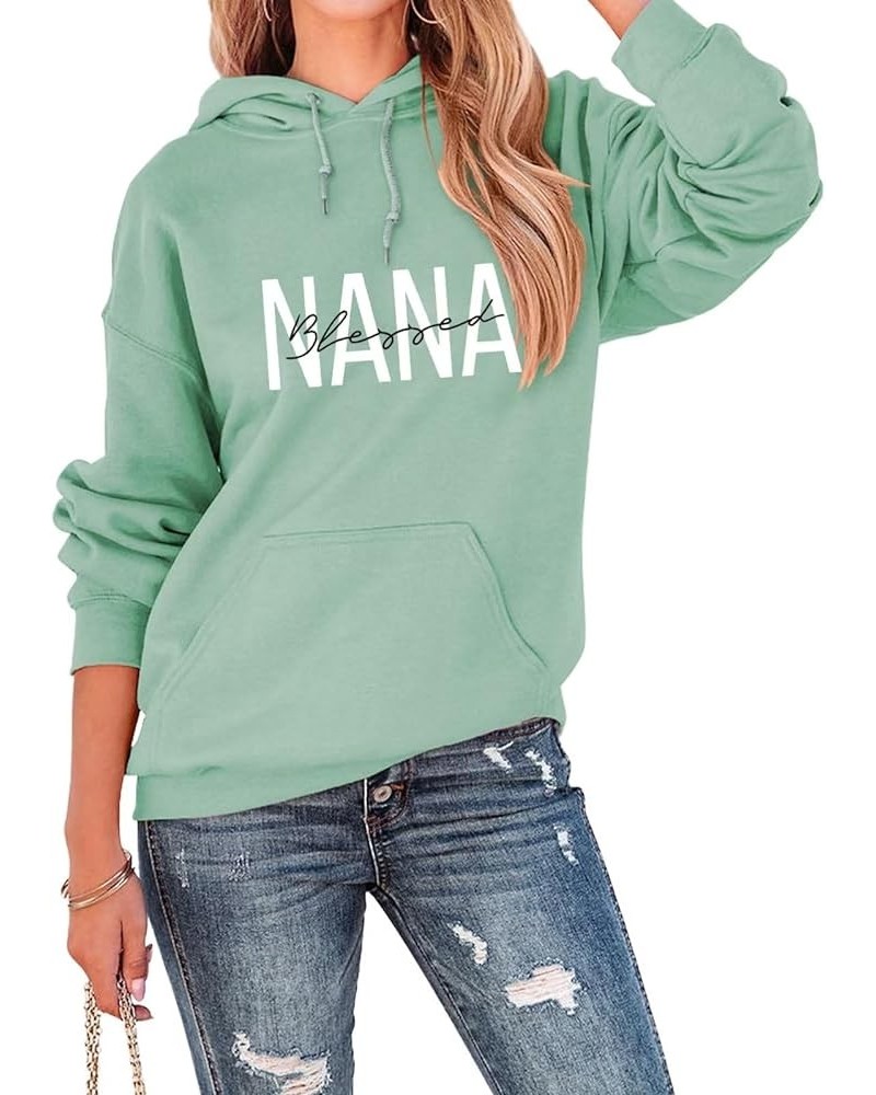 Blessed Nana Hoodie Tops for Women Grandma Life Sweatshirt Casual Loose Pullover Tops Letter Graphic Hooded Shirt Green $16.4...