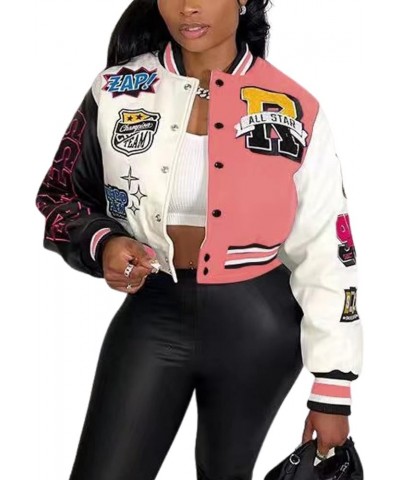 Varsity College Jacket Baseball Bomber Jacket Vintage Sweatshirt Casual Unisex Streetwear Coats Fr Varsity Jacket Pink $29.49...