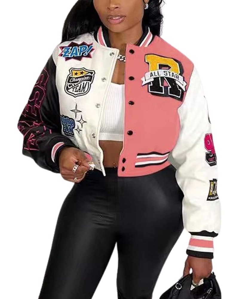 Varsity College Jacket Baseball Bomber Jacket Vintage Sweatshirt Casual Unisex Streetwear Coats Fr Varsity Jacket Pink $29.49...