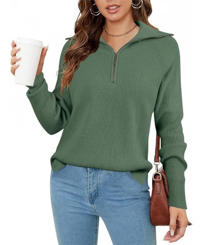 Womens Zip Up Pullover Sweaters Casual Long Sleeve Knit Sweatshirts Fall Warm Loose Stand Collar Jumper Top Green $11.19 Swea...