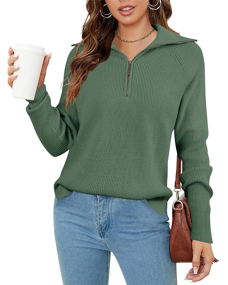 Womens Zip Up Pullover Sweaters Casual Long Sleeve Knit Sweatshirts Fall Warm Loose Stand Collar Jumper Top Green $11.19 Swea...