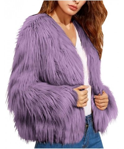 Winter Coats for Women Warm Faux Fur Coat Fashion Cropped Puffer Jackets for Evening Dresses Formal Fuzzy Cardigans J Purple ...