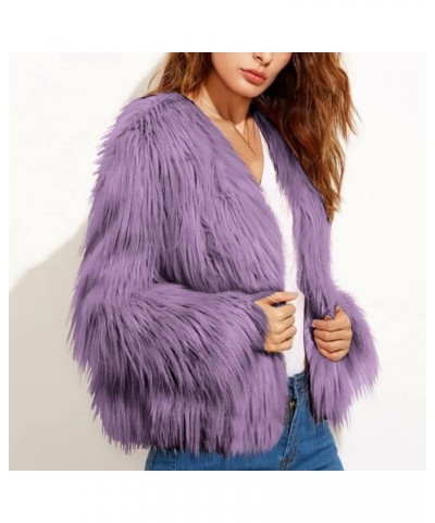 Winter Coats for Women Warm Faux Fur Coat Fashion Cropped Puffer Jackets for Evening Dresses Formal Fuzzy Cardigans J Purple ...