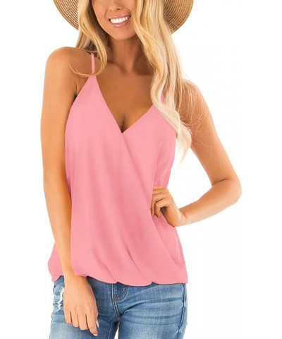 Womens Deep V Neck Wrap Spaghetti Strap Tank Tops Summer Sleeveless Shirts Blouses 3-pink $7.79 Tanks