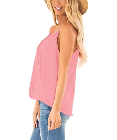 Womens Deep V Neck Wrap Spaghetti Strap Tank Tops Summer Sleeveless Shirts Blouses 3-pink $7.79 Tanks