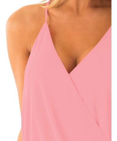 Womens Deep V Neck Wrap Spaghetti Strap Tank Tops Summer Sleeveless Shirts Blouses 3-pink $7.79 Tanks