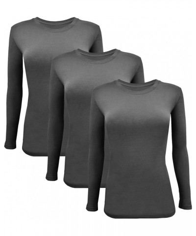 Long Sleeve Undershirts for Scrubs - Great Stretch and Layering Piece - 3 Pack Charcoal $25.64 Underwear