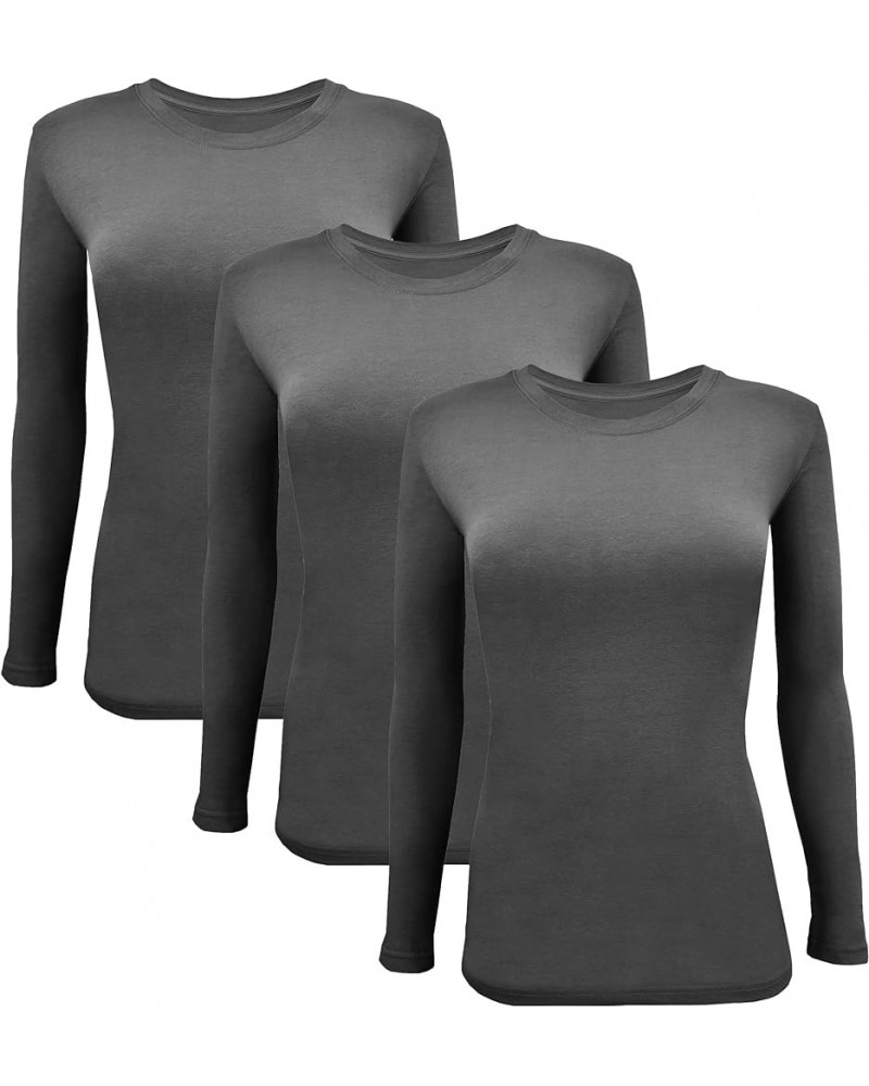 Long Sleeve Undershirts for Scrubs - Great Stretch and Layering Piece - 3 Pack Charcoal $25.64 Underwear