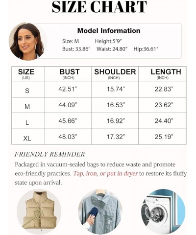 Women's Cropped Puffer Vest Sleeveless Zip Up Stand Collar Padded Lightweight Puffy Vest for Winter Khaki $16.09 Vests