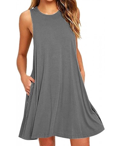 Womens Summer Sleeveless Beach Dress Loose Swinsuit Sundress with Pockets Plus Size Grey $14.74 Dresses