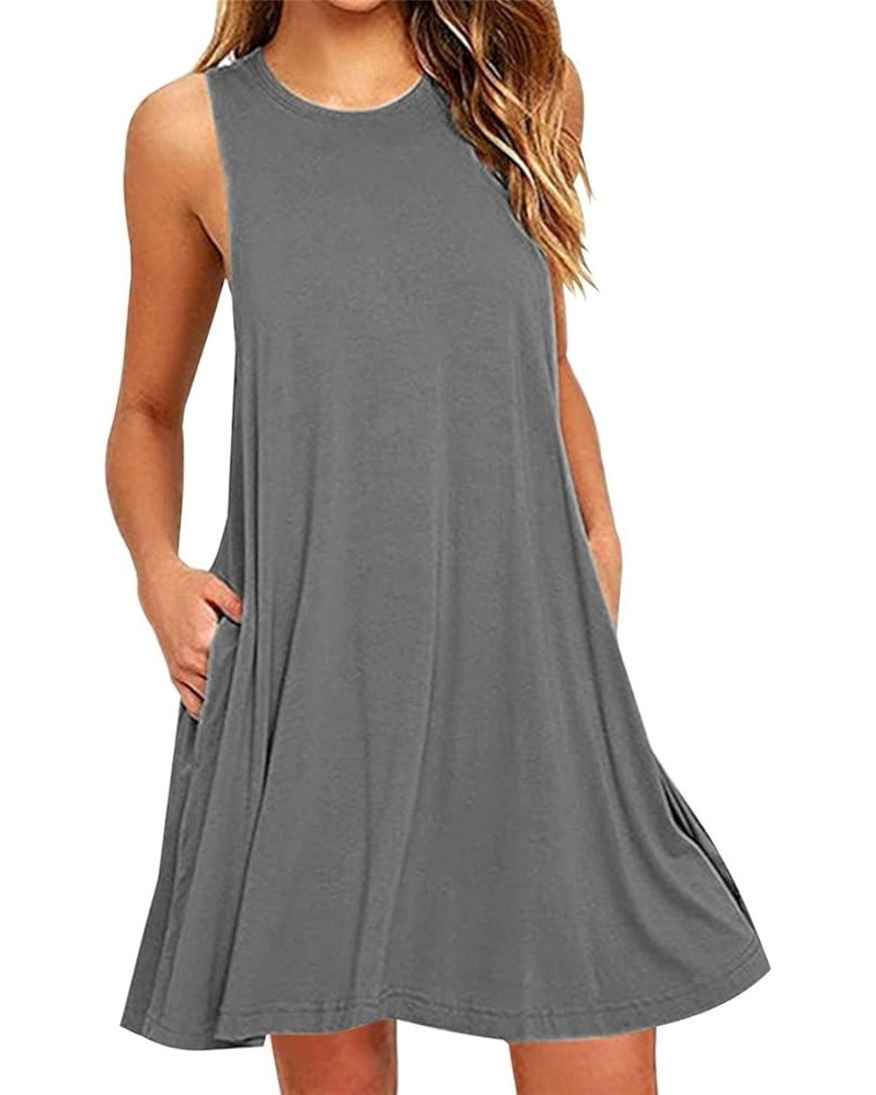 Womens Summer Sleeveless Beach Dress Loose Swinsuit Sundress with Pockets Plus Size Grey $14.74 Dresses