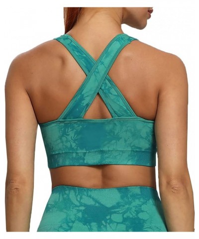 Women's Workout Sports Bras Fitness Asset Seamless Cross-Back Padded Bra Yoga Crop Tank Top Green Tie-dye $12.90 Lingerie