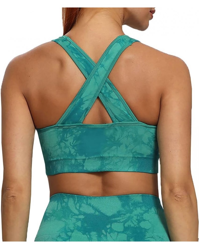 Women's Workout Sports Bras Fitness Asset Seamless Cross-Back Padded Bra Yoga Crop Tank Top Green Tie-dye $12.90 Lingerie