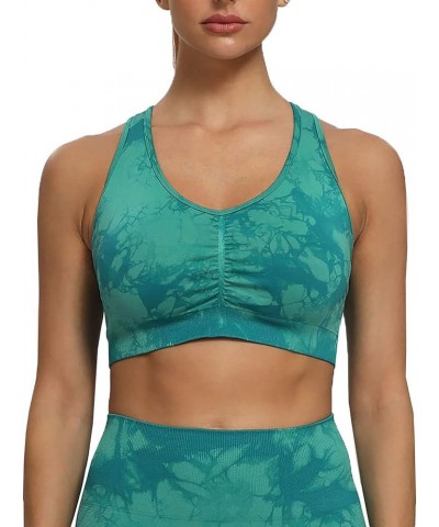 Women's Workout Sports Bras Fitness Asset Seamless Cross-Back Padded Bra Yoga Crop Tank Top Green Tie-dye $12.90 Lingerie