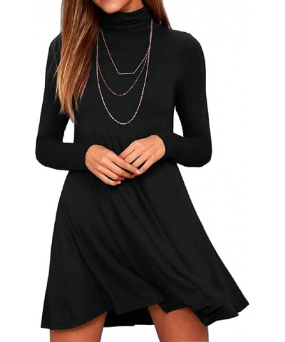 Women's Long Sleeve Turtleneck Casual Loose T-Shirt Dresses Black $15.39 Dresses