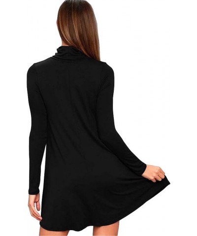 Women's Long Sleeve Turtleneck Casual Loose T-Shirt Dresses Black $15.39 Dresses