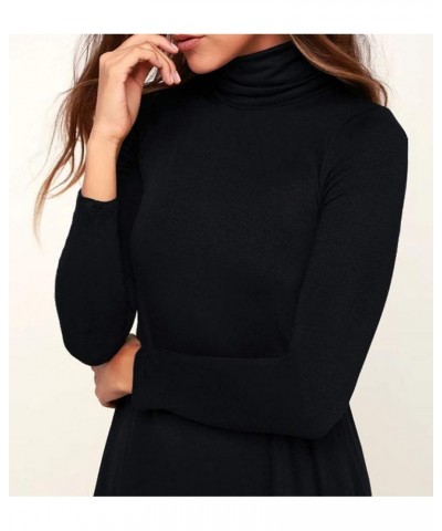 Women's Long Sleeve Turtleneck Casual Loose T-Shirt Dresses Black $15.39 Dresses