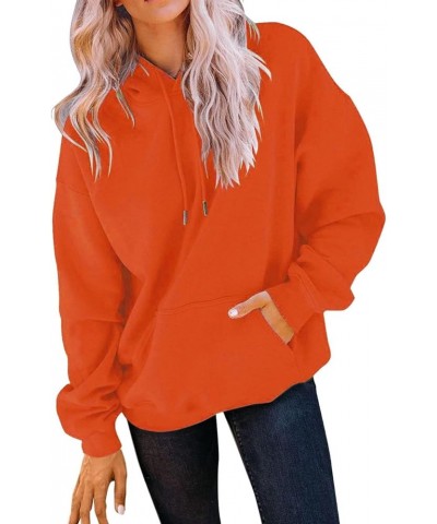 Women's Casual Hoodies Long Sleeve Lightweight Pullover Tops Loose Spring Sweatshirt with Pocket Orange $8.40 Activewear