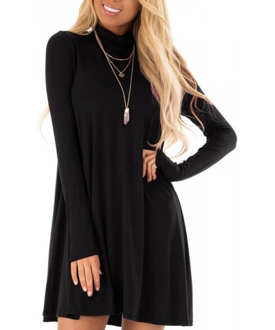 Women's Long Sleeve Turtleneck Casual Loose T-Shirt Dresses Black $15.39 Dresses