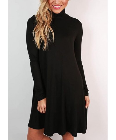 Women's Long Sleeve Turtleneck Casual Loose T-Shirt Dresses Black $15.39 Dresses