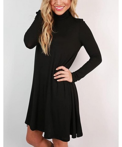 Women's Long Sleeve Turtleneck Casual Loose T-Shirt Dresses Black $15.39 Dresses