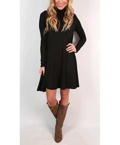 Women's Long Sleeve Turtleneck Casual Loose T-Shirt Dresses Black $15.39 Dresses