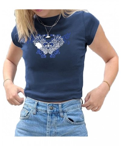 Women’s Y2K Graphic Print Crop Tops Grunge Short Sleeve Tee Shirts Cute Baby Tees for Teen Girls Wings Blue $8.54 T-Shirts