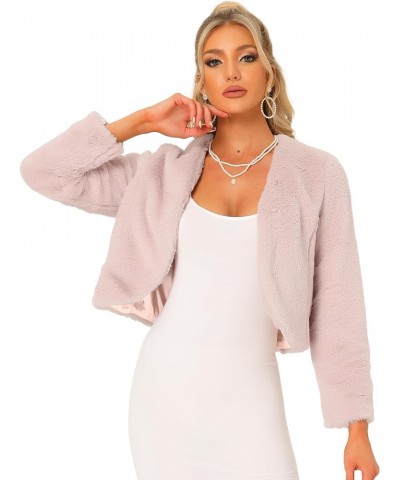 Cropped Jacket for Women's Faux Fur Long Sleeve Open Front Wedding Bolero Winter Coat Pink $25.94 Coats