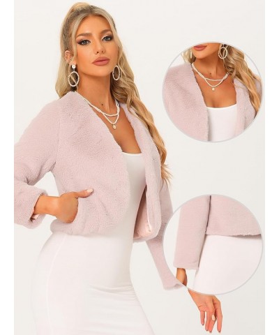 Cropped Jacket for Women's Faux Fur Long Sleeve Open Front Wedding Bolero Winter Coat Pink $25.94 Coats