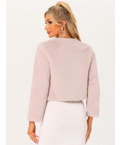 Cropped Jacket for Women's Faux Fur Long Sleeve Open Front Wedding Bolero Winter Coat Pink $25.94 Coats