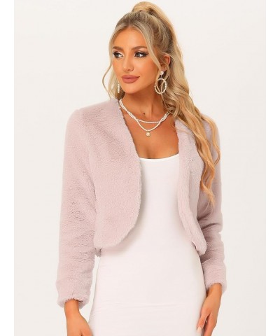 Cropped Jacket for Women's Faux Fur Long Sleeve Open Front Wedding Bolero Winter Coat Pink $25.94 Coats