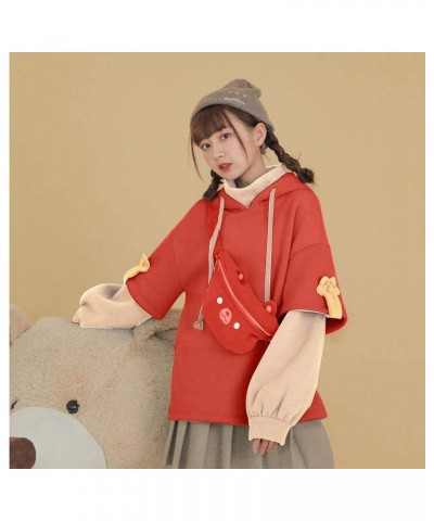 Cute Bear Hoodies For Teen Girls Kawaii Brown Sweatshirt Patchwork Long Sleeve Pullover with Personality Bag 2-red $15.82 Hoo...