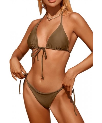 Bikinis Swimsuit Set for Women Swimwear Triangle Bathing Suit Tie String Thong Brown-2 $12.90 Swimsuits