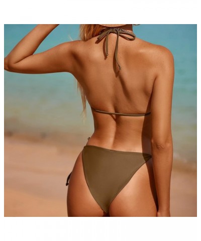 Bikinis Swimsuit Set for Women Swimwear Triangle Bathing Suit Tie String Thong Brown-2 $12.90 Swimsuits