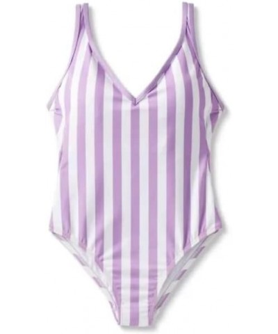 Women's V-Neck Over The Shoulder High Leg One Piece Swimsuit Bathing Suit Purple $12.19 Swimsuits