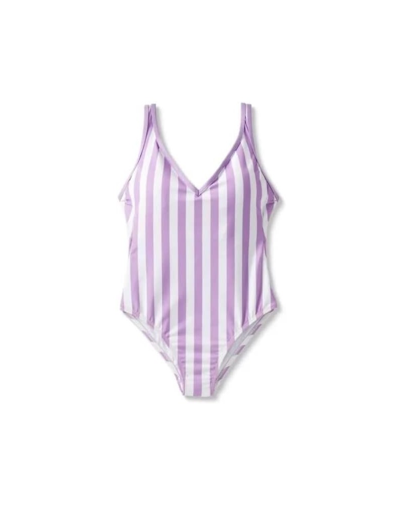 Women's V-Neck Over The Shoulder High Leg One Piece Swimsuit Bathing Suit Purple $12.19 Swimsuits