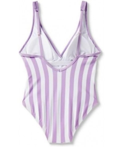 Women's V-Neck Over The Shoulder High Leg One Piece Swimsuit Bathing Suit Purple $12.19 Swimsuits