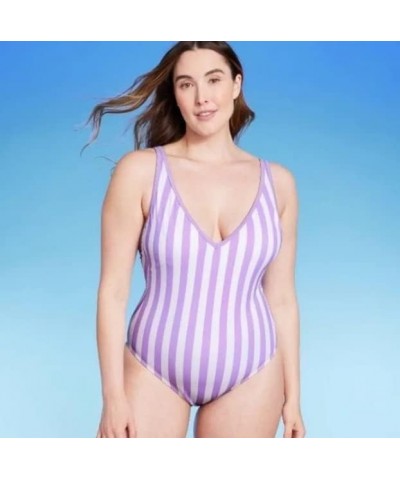 Women's V-Neck Over The Shoulder High Leg One Piece Swimsuit Bathing Suit Purple $12.19 Swimsuits