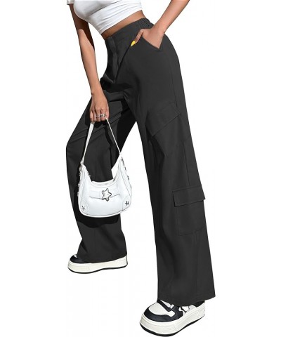 Women High Waisted Cargo Pants Wide Leg Casual Pants 7 Pockets Y2K Loose Trousers Streetwear Black $13.94 Pants